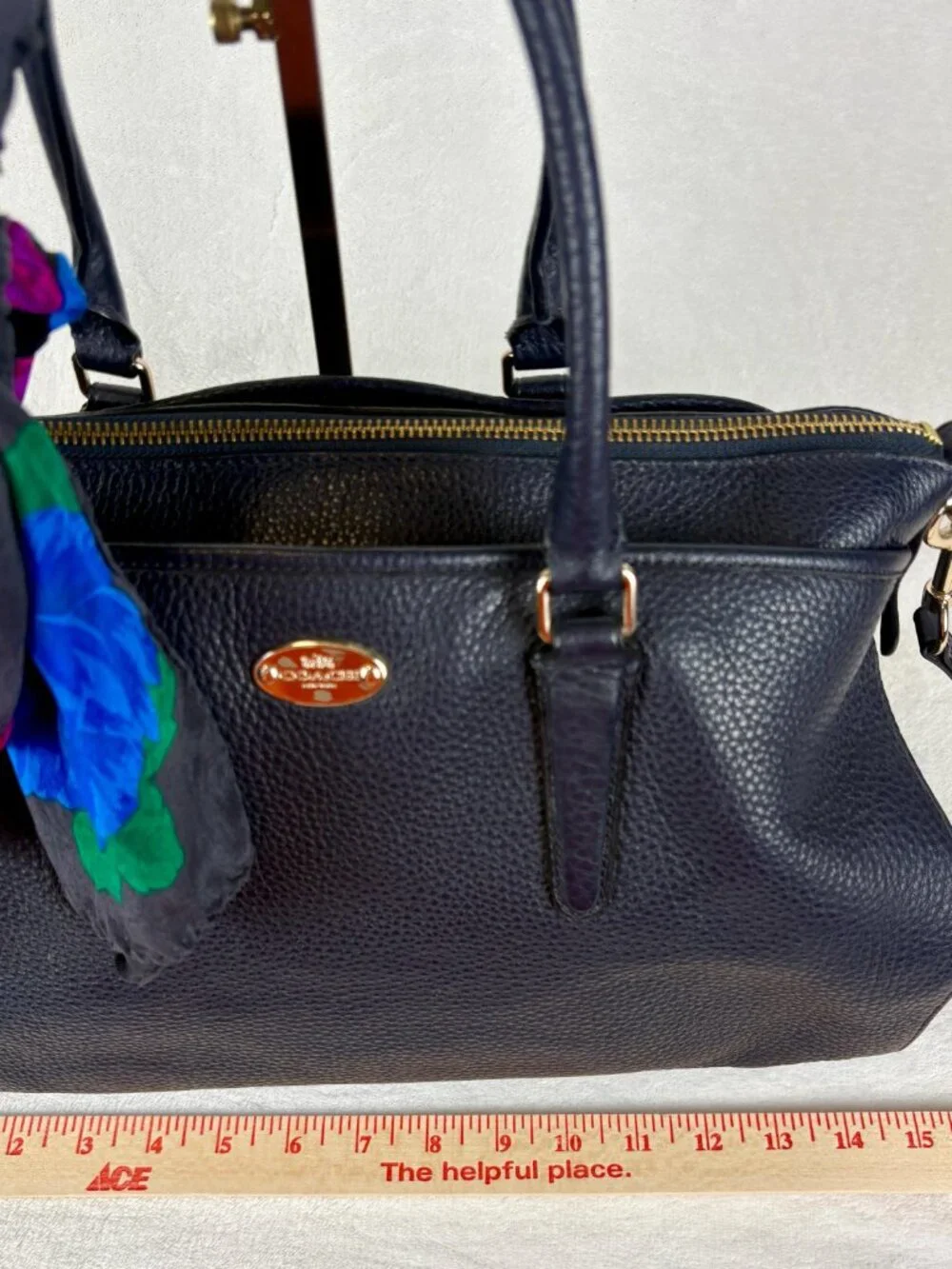 Coach Morgan Satchel in Midnight Navy Blue with Scarf - Picture 13 of 16